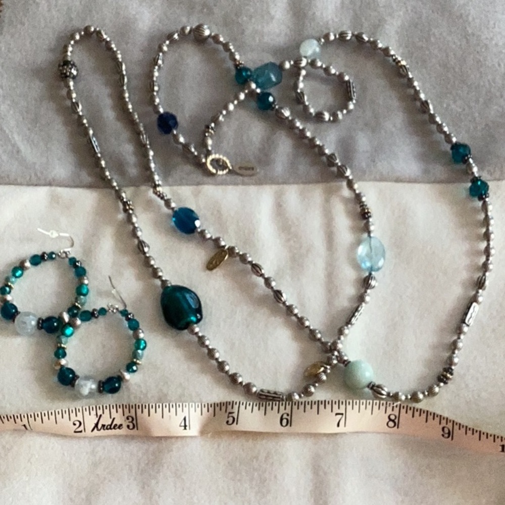 Chico long bead and accent necklace and bead hoop earrings set